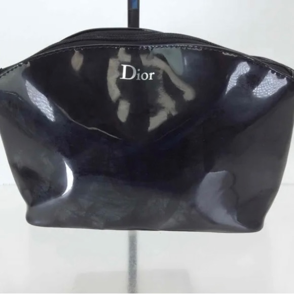 Dior Black Glossy Polyurethane Zip Cosmetics Makeup Bag - Picture 1 of 4